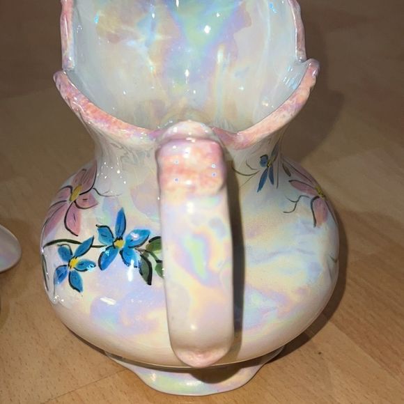 Vintage 1968 Small Iridescent Floral Pitcher & Wash Basin/Display Tray Platter - Picture 5 of 15